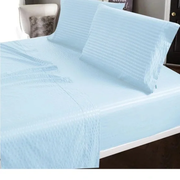 NEW ! Pkg never opened. !! Egyptian Cotton Sateen Striped Sheet Set -blue - Picture 5 of 6